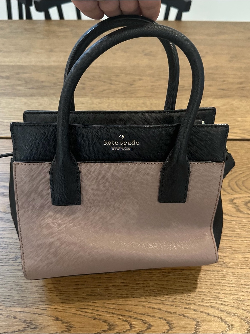 Kate Spade New York Small Satchel Black Taupe Leather Handbag - Picture 5 of 12
